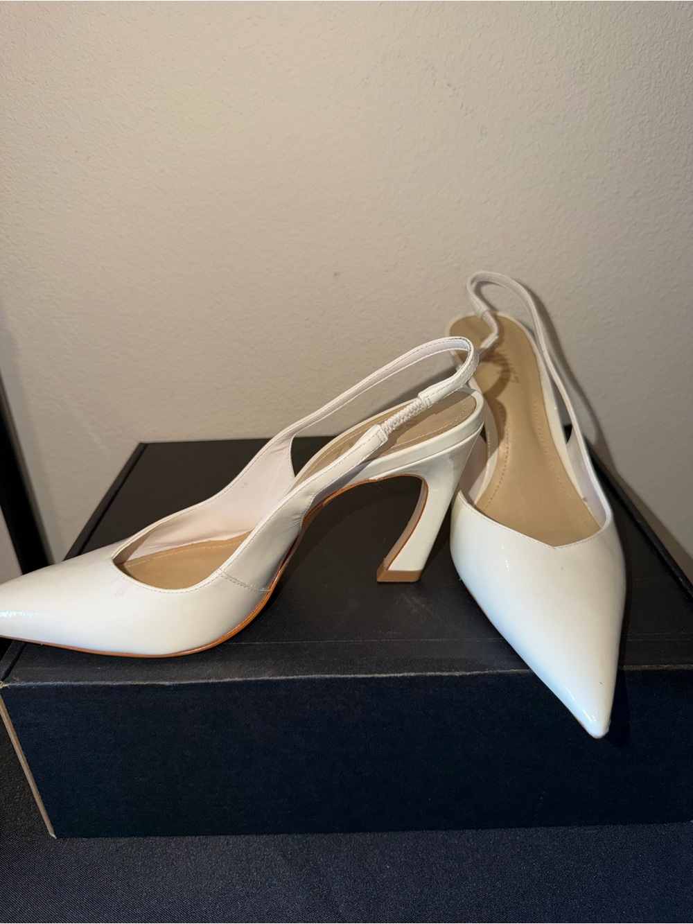 SCHUTZ Ivory Patent Slingback Pointed Toe Heels - Picture 3 of 10